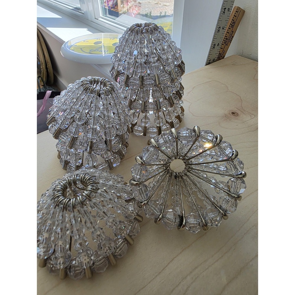 Vtg Beaded Safety Pin Christmas Ornaments Clear Crystal Look Lot of 7 Folk Art - Picture 6 of 12